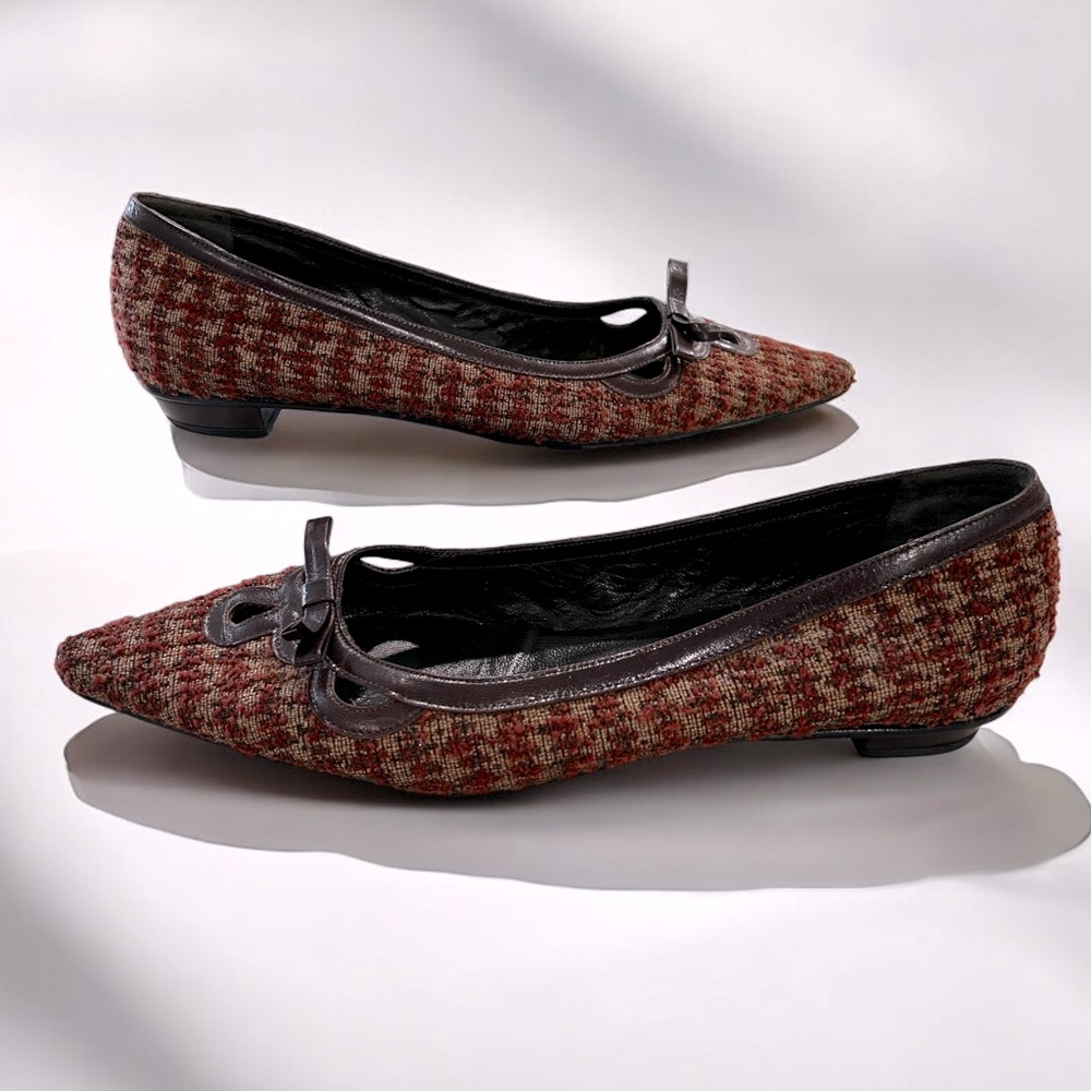 Vintage Woven Tweed Pointy Toe Flats